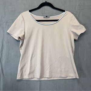 Lafayette 148 New York Top cream/tan top silver neckline cotton spandex
